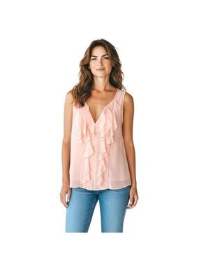 White House Black Market Women’s Size S Pink Sleeveless Ruffle Blouse
